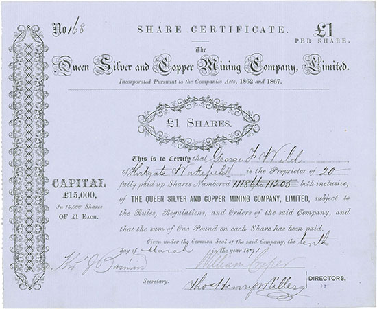 Queen Silver and Copper Mining Company, Limited [2 Stück]