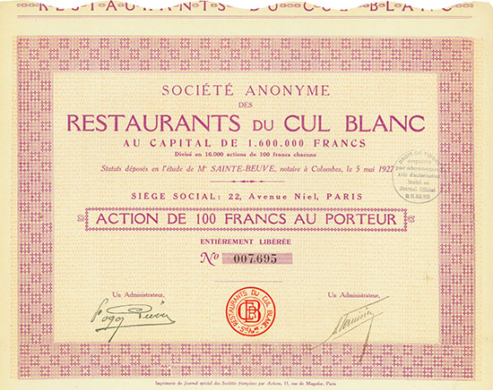 Société Anonyme des Restaurants du Cul Blanc