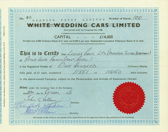 Wedding Fayre Limited (White Wedding Cars Limited) [2 Stück]