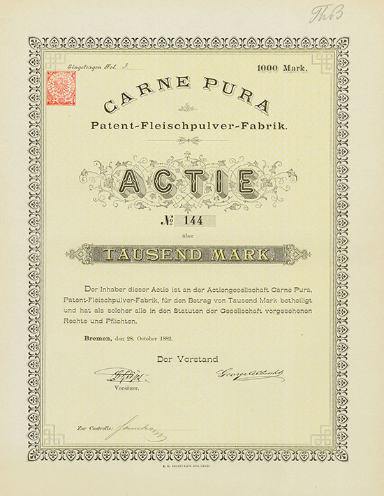 CARNE PURA Patent-Fleischpulver-Fabrik