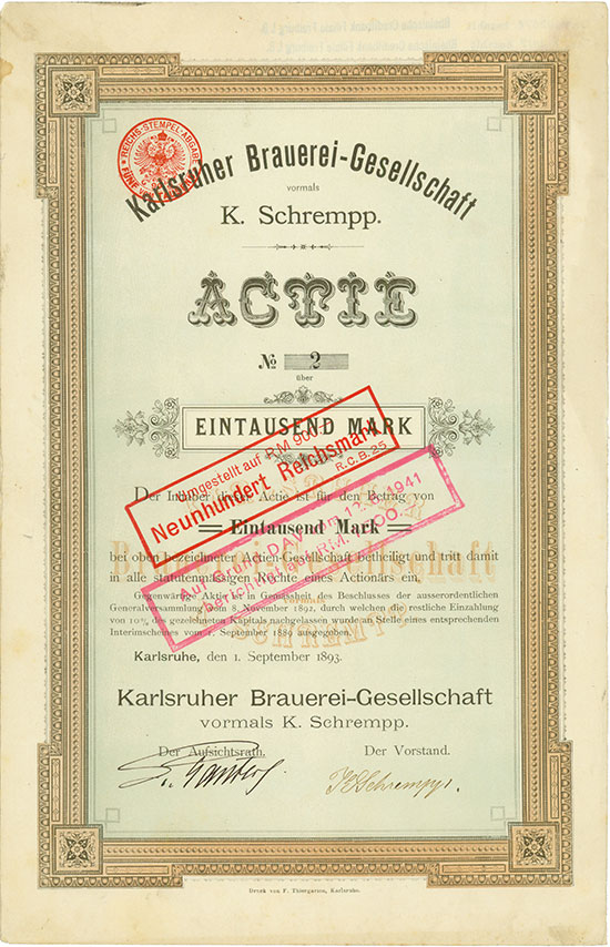 Karlsruher Brauerei-Gesellschaft vormals K. Schrempp [3 Stück]