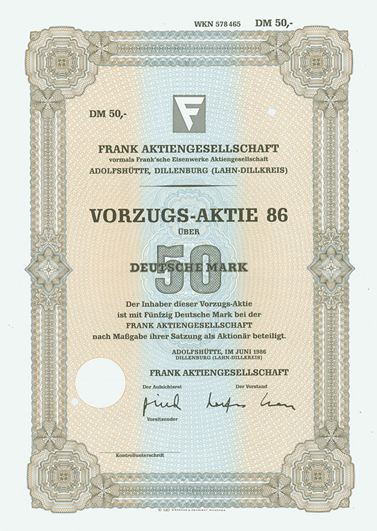Frank Aktiengresellschaft vormals Frank`sche Eisenwerke AG [3 Stück]