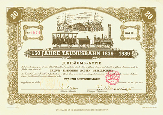 Gewerbeverein Hattersheim e. V. - 150 Jahre Taunusbahn 1839 - 1989