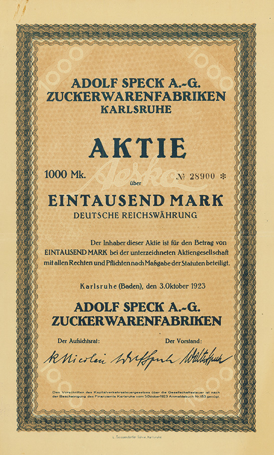 Adolf Speck A.-G. Zuckerwarenfabriken