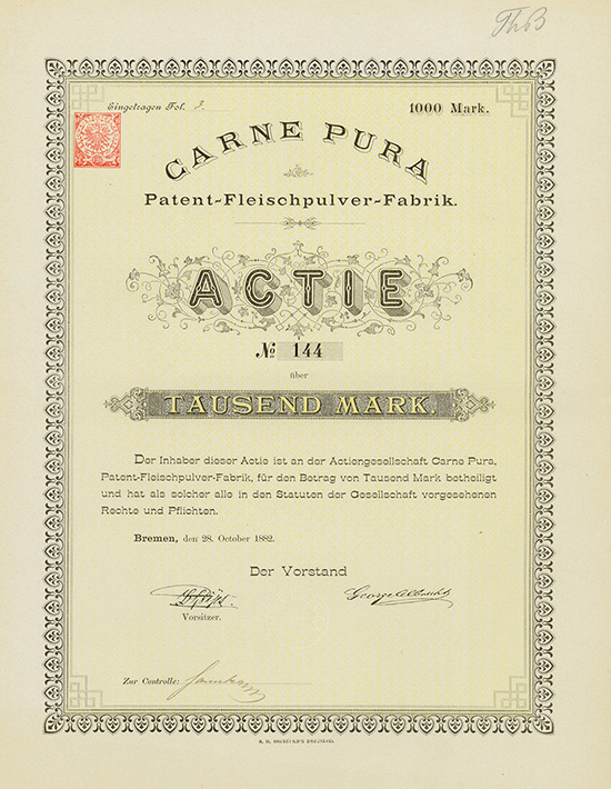 CARNE PURA Patent-Fleischpulver-Fabrik
