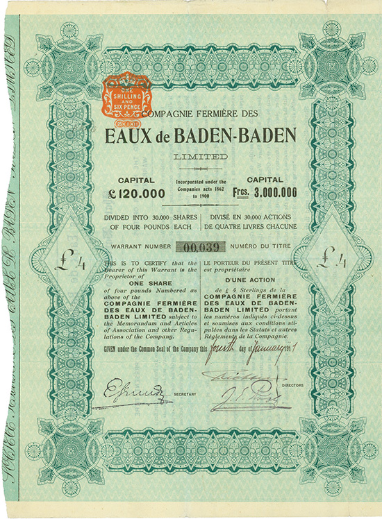 Compagnie Fermière des Eaux de Baden-Baden Limited