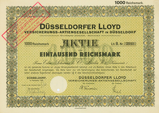 Düsseldorfer Lloyd Versicherungs-AG [2 Stück]