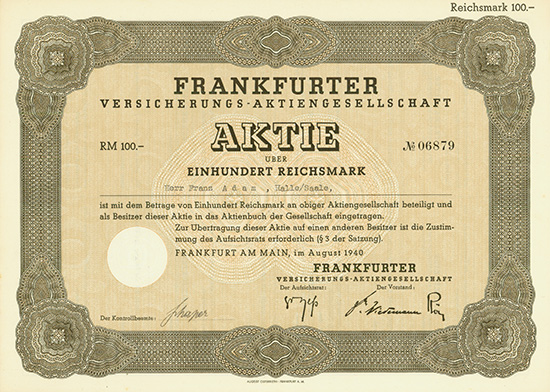 Frankfurter Versicherungs-AG / Frankfurter Allgemeine Versicherungs-AG [3 Stück]