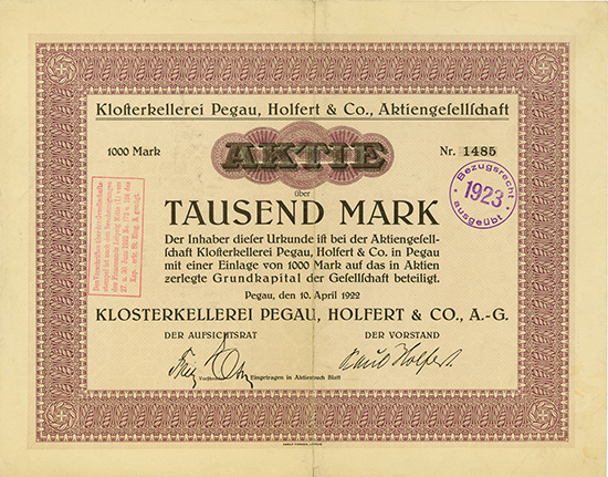Klosterkellerei Pegau, Holfert & Co. AG