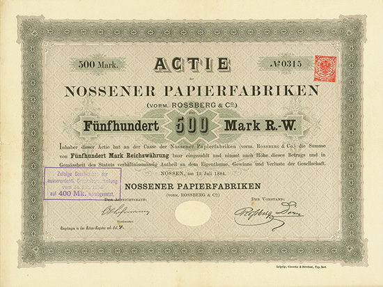 Nossener Papierfabriken (vorm. Rossberg & Co.)
