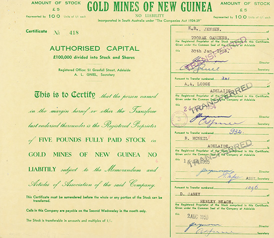 Gold Mines of New Guinea No Liability