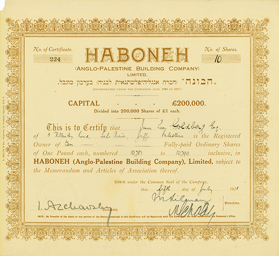 Haboneh (Anglo-Palestine Building Company) Limited