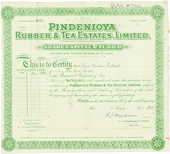 Pindenioya Rubber & Tea Estates, Limited