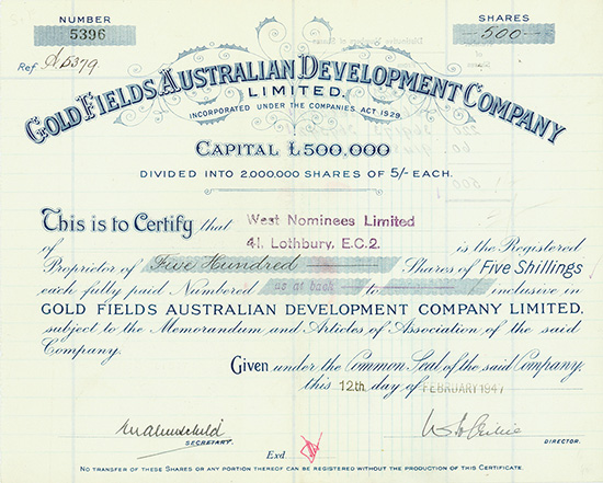 Gold Fields Australian Development Company Limited