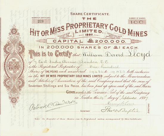 Hit or Miss Proprietary Gold Mines Limited