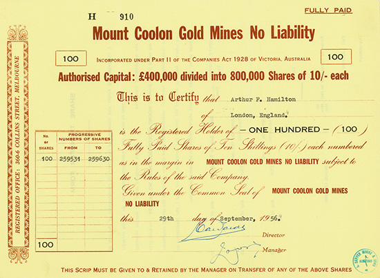 Mount Coolon Gold Mines No Liability