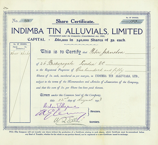 Indimba Tin Alluvials, Limited