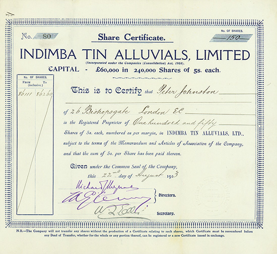 Indimba Tin Alluvials, Limited