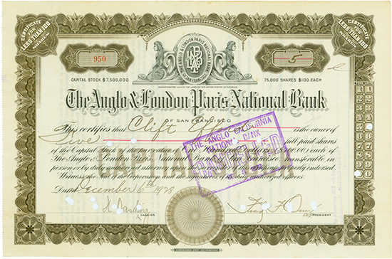 Anglo & London Paris National Bank of San Francisco [2 Stück]