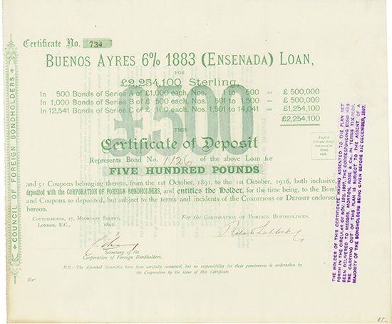 Buenos Ayres 6 % 1883 (Ensenada) Loan