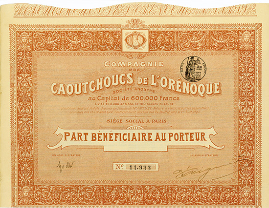 Compagnie des Caoutchoucs de l'Orénoque Société Anonyme [2 Stück]