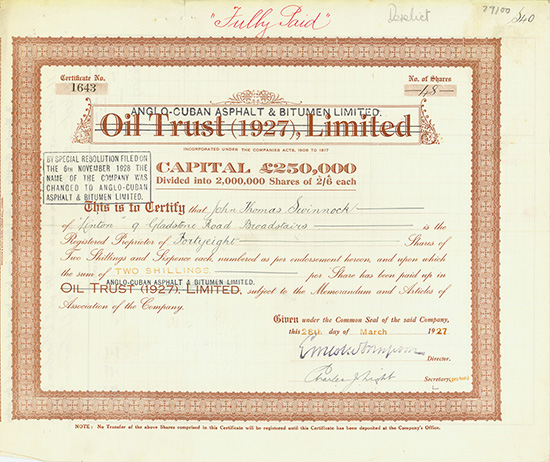 Oil Trust (1927), Limited / Anglo-Cuban Asphalt & Bitumen Limited