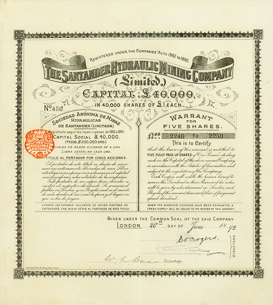 Santander Hydraulic Mining Company (Limited) / Sociedad Anónima de Minas Hidraulicas de Santander (Limitada)