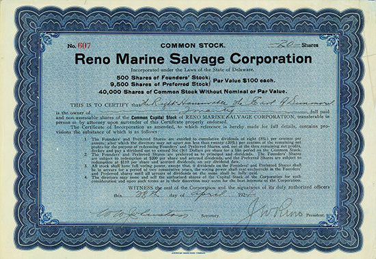 Reno Marine Salvage Corporation