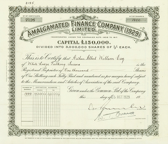 Amalgamated Finance Company (1929) Limited