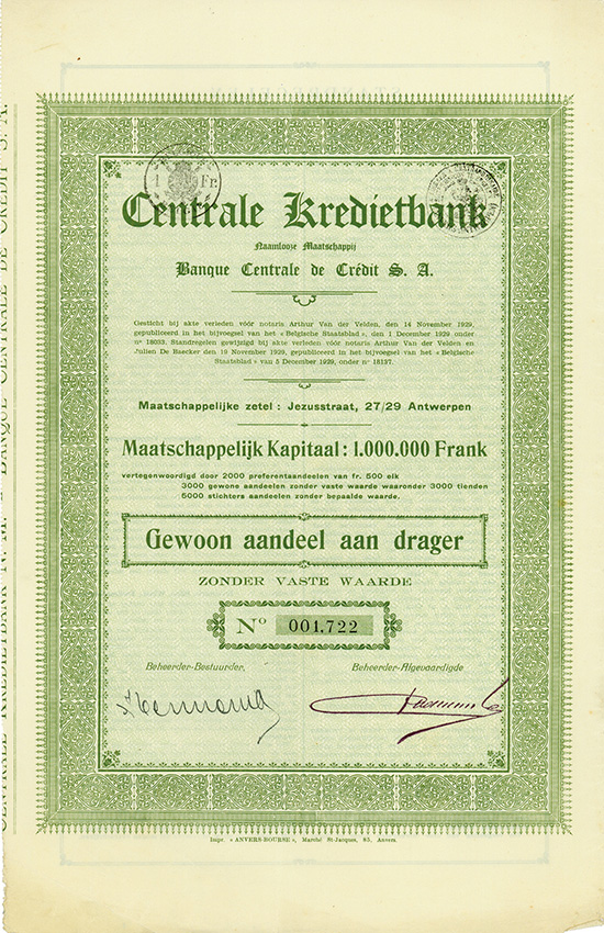 Centrale Kredietbank Naamlooze Maatschappij / Banque Centrale de Crédit S. A.