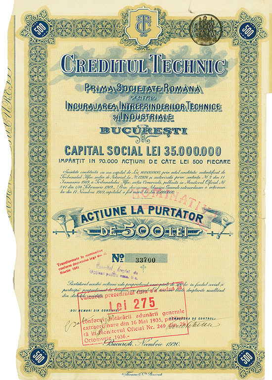 Creditul Technic Prima Societate Română pentru Incurajarea Intreprinderilor Technice şi Industriale