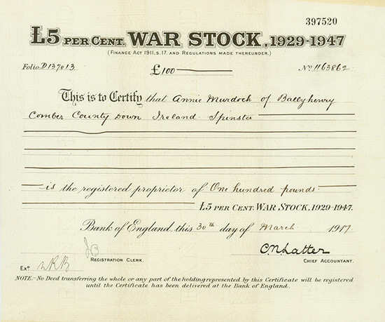 England - £5 per Cent War Stock, 1929 - 1947