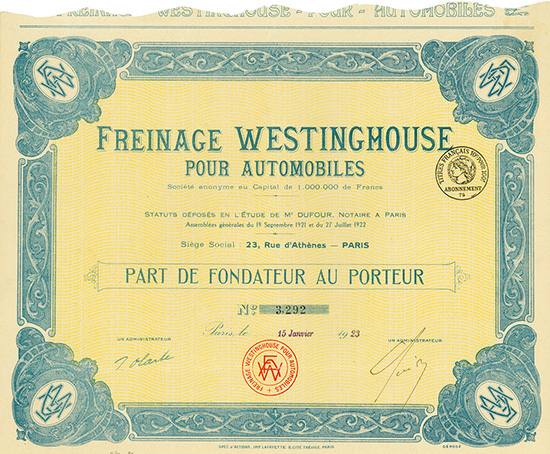 Freinage Westinghouse pour Automobiles