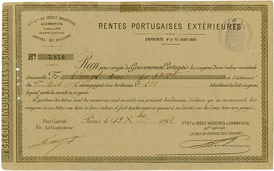 Gouvernement Portugais - Rentes Portugaises Extérieures Emprunts 4,5 % 1888-1889