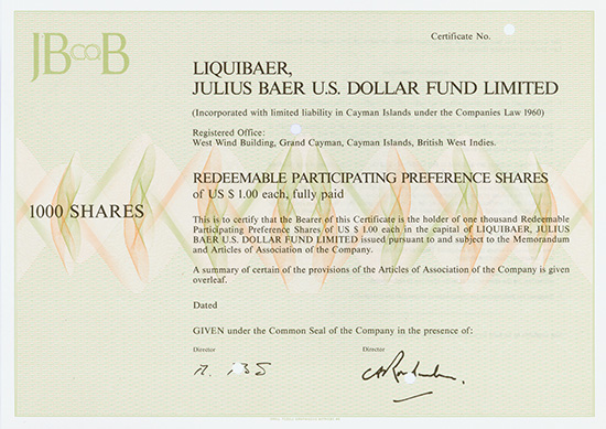 LIQUIBAER, Julius Bear U.S. Dollar Fund Limited [5 Stück]