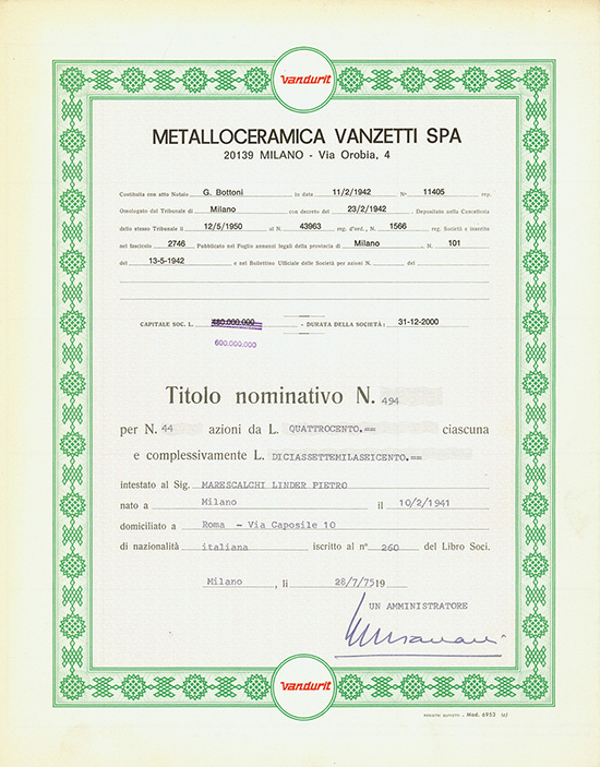 Metalloceramica Vanzetti SPA [2 Stück]