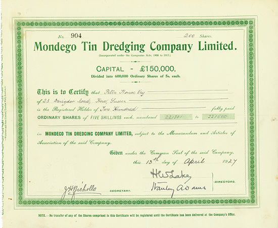 Mondego Tin Dredging Company Limited