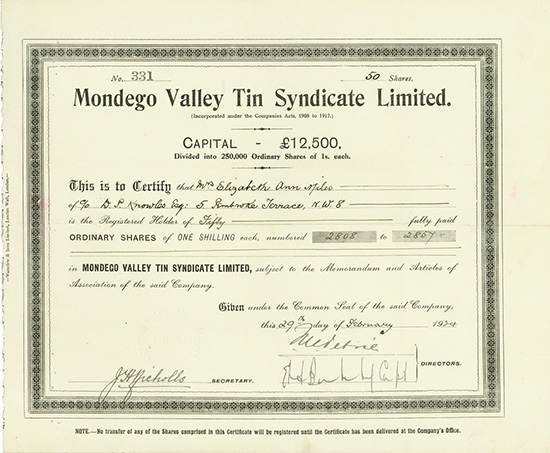 Mondego Valley Tin Syndicate Limited