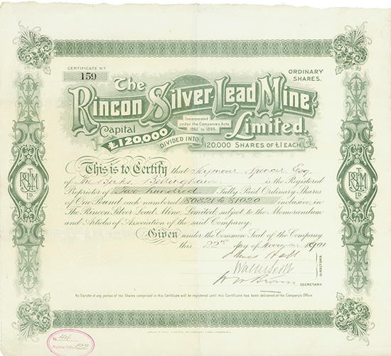 Rincon Silver-Lead Mine Limited