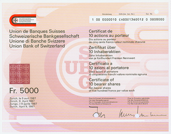 Schweizerische Bankgesellschaft / Union de Banques Suisses [3 Stück]