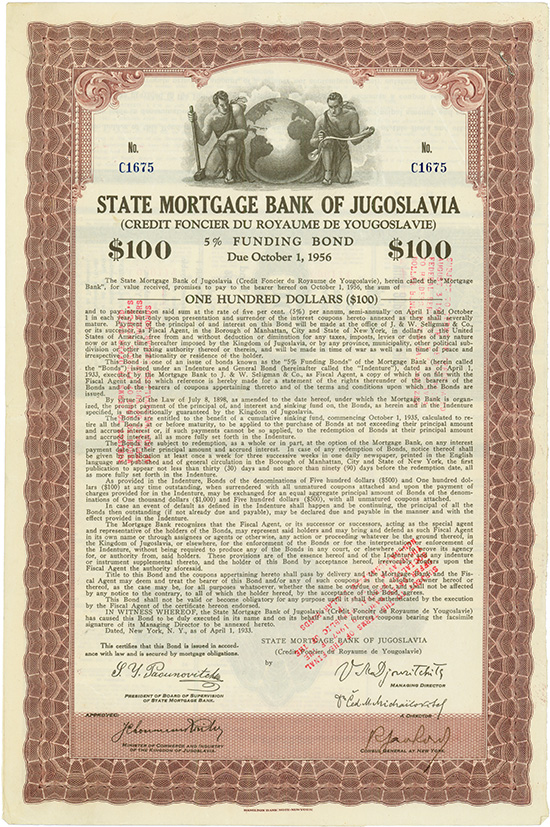 State Mortgage Bank of Jugoslavia (Credit Foncier du Royaume de Yougoslavie)