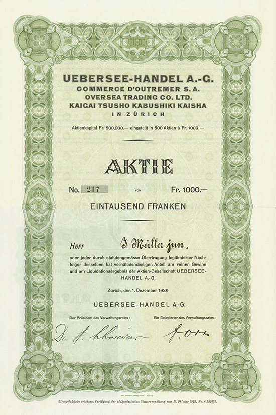 Uebersee-Handel AG / Commerce d'Outremer S.A. / Oversea Trading Co. Ltd. / Kaigai Tsusho Kabushiki Kaisha