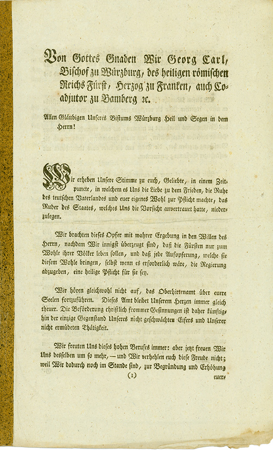Georg Carl, Bischof zu Würzburg - Machtverlust durch die Säkularisation