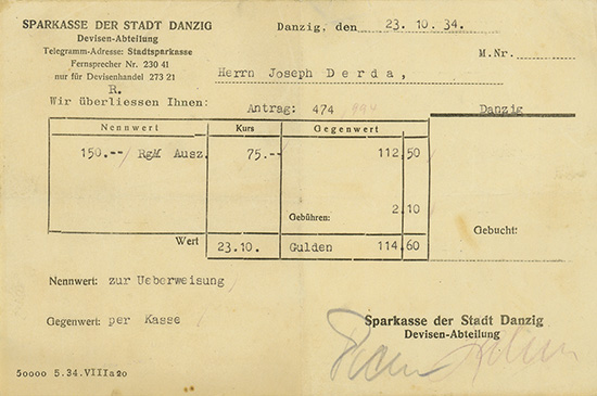 Sparkasse der Stadt Danzig - Devisen-Abteilung