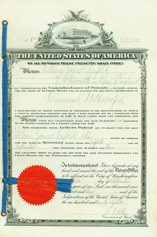 U.S. Patent Document for Binaural Stethoscope