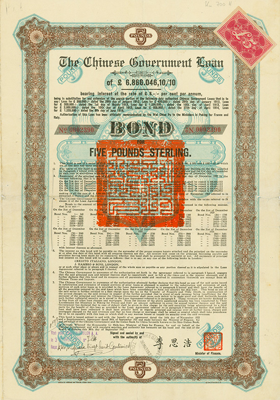 Chinese Government (Skoda Loan II, Kuhlmann 700 H inverted 