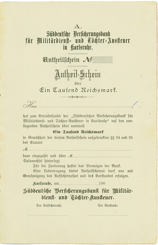 Süddeutsche Versicherungsbank für Militärdienst- und Töchter-Aussteuer in Karlsruhe