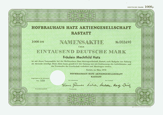 Hofbrauhaus Hatz Aktiengesellschaft Rastatt