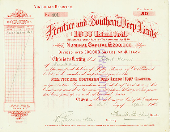 Prentice and Southern Deep Leads (1907) Limited