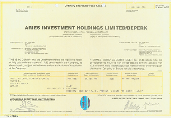 Aries Investment Holdings Limited/Beperk